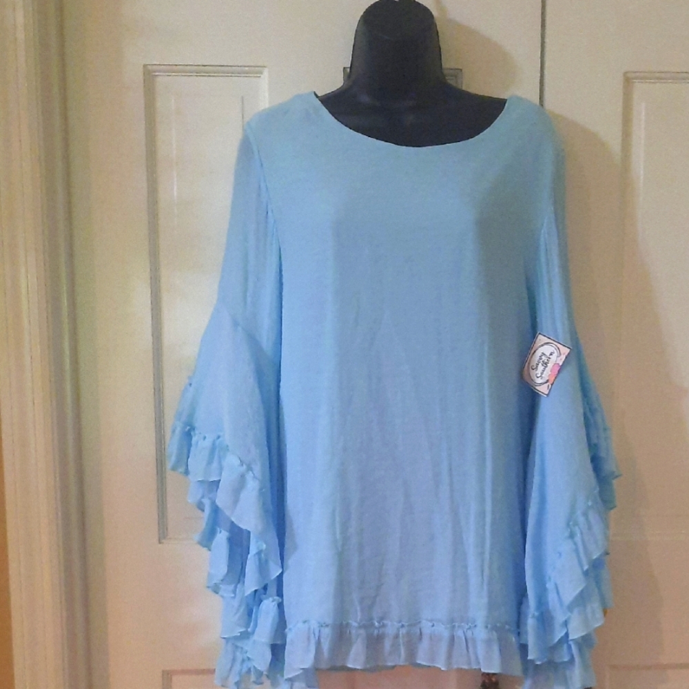 Powder Blue Relaxed Ruffled Tunic